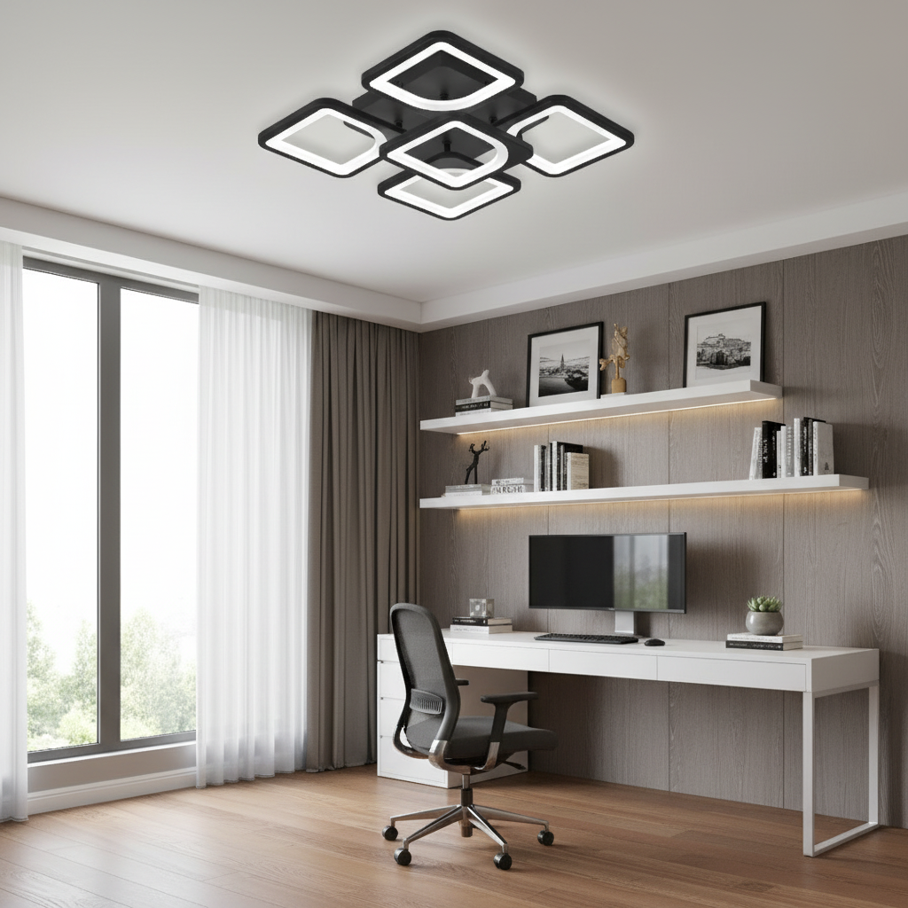 Lustra LED cu telecomanda ZOE 65W, 5 Patrate, lumina Rece/Calda/Neutra, Dimabila, Negru, imaginea 7