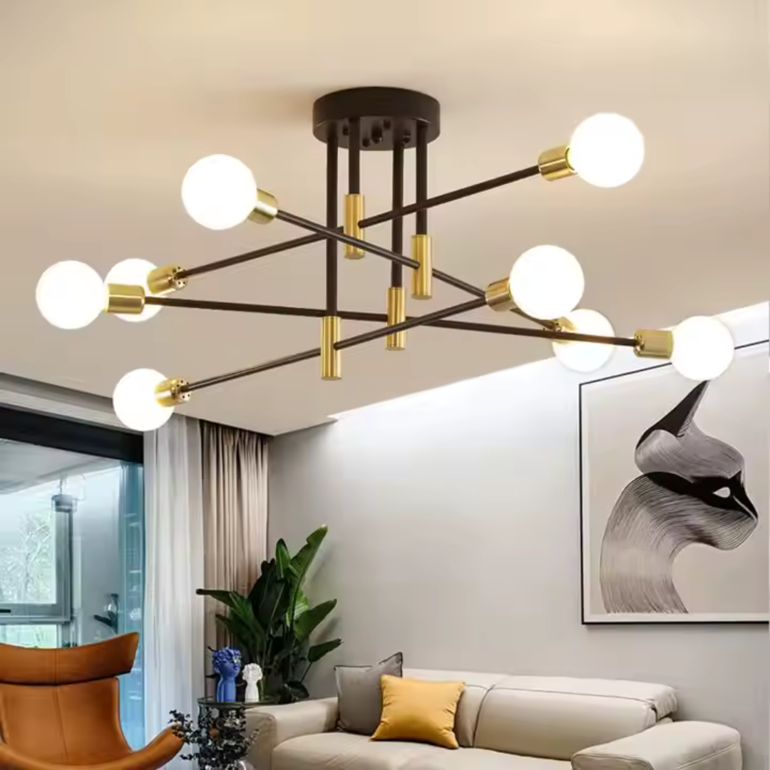 Lustra Modernist Hexa 8 Duo, 8x E27, Negru și Auriu, Design Modern