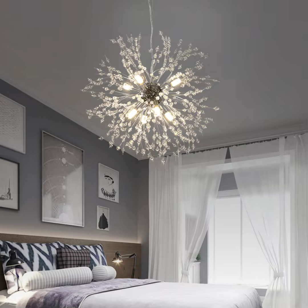 Candelabru Cristal Schönbrunn, 9x G9, Diametru 50cm, Crom Lucios, Inaltime Reglabila