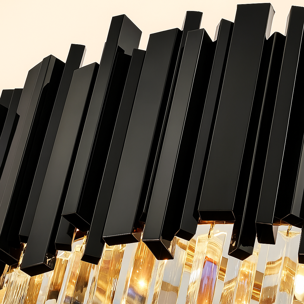 Candelabru Cristal CC110/600x1800BK, 28xE14, Diametru 60cm, Inaltime 180cm, Negru, Inaltime Reglabila, Design Elegant