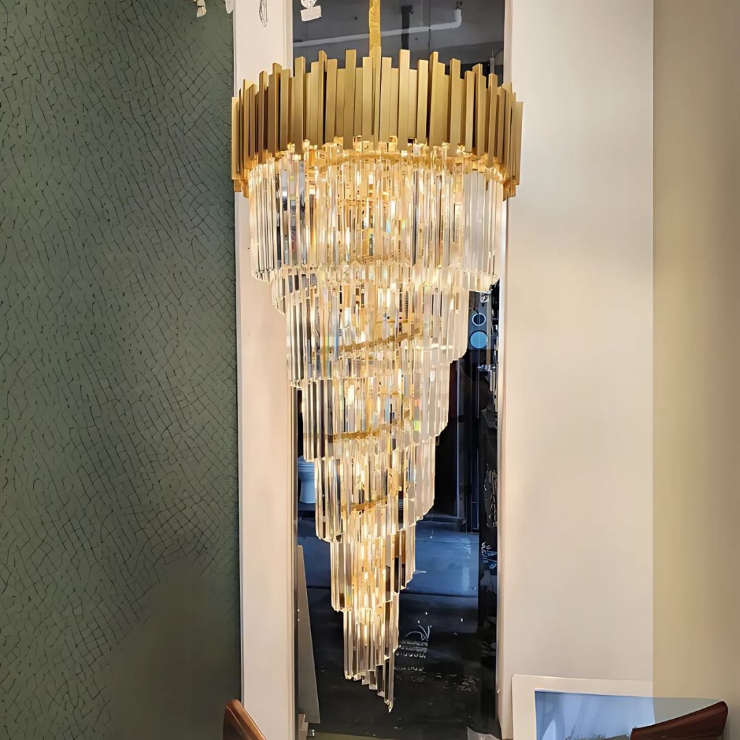 Candelabru Cristal BLOIS Ascendere E14, Diametru 60cm, Auriu, Inaltime Reglabila
