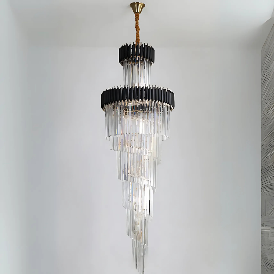 Candelabru Cristal VERSAILLES Culmino E14, Diametru 60cm, Auriu Lucios si Negru, Inaltime Reglabila