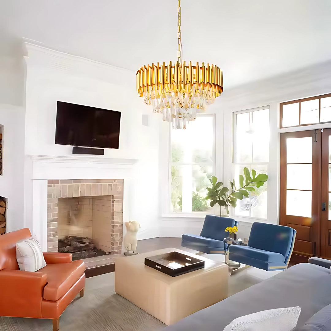 Candelabru Cristal VERSAILLES Eleganza 8x E14, Diametru 50cm, Auriu, Inaltime Reglabila