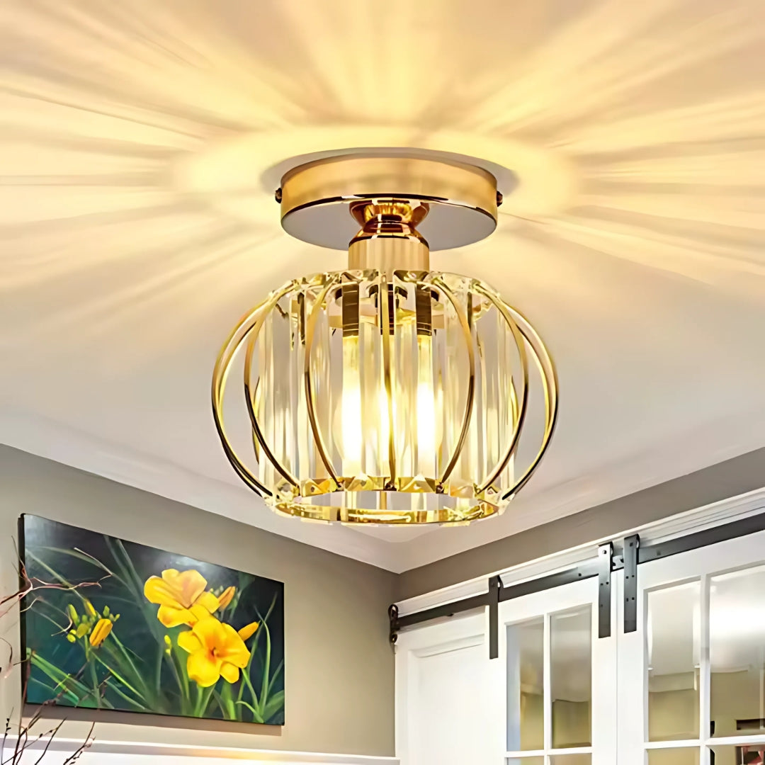 Lustra Monica, 1XE27, Auriu, D 16cm, Metal si Cristal