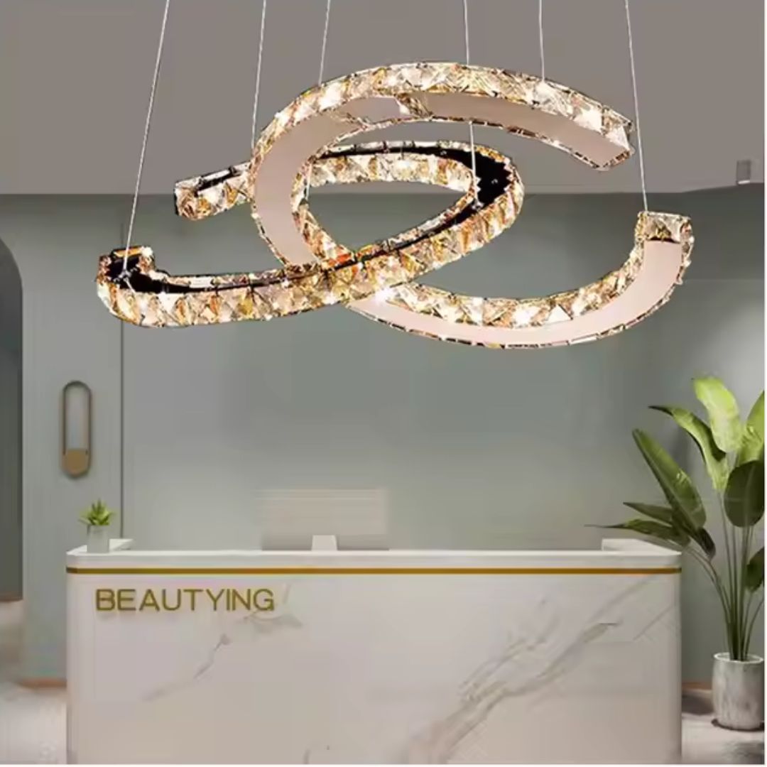 Lustra LED suspendata cu telecomanda si cristal PRISM ANTEA 57W, 2 Cercuri, lumina Rece/Calda/Neutra, Dimabila, Crom Lucios, Inaltime Reglabila, imaginea 4