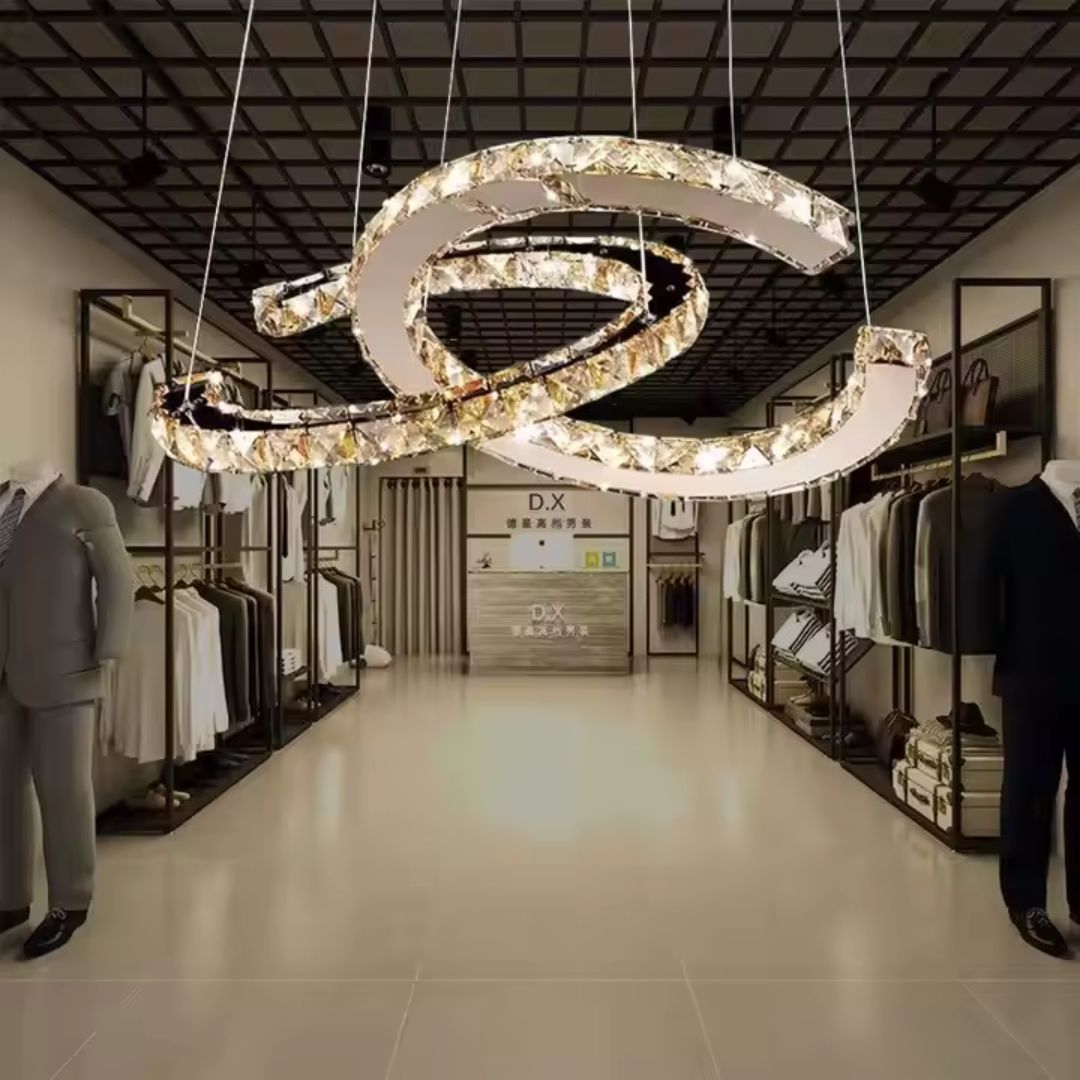 Lustra LED suspendata cu telecomanda si cristal PRISM ANTEA 57W, 2 Cercuri, lumina Rece/Calda/Neutra, Dimabila, Crom Lucios, Inaltime Reglabila, imaginea 5