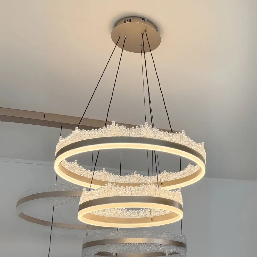 Lustra LED suspendata cu Telecomanda NIVALIS 126W, Cercuri 40x60cm, lumina Rece/Calda/Neutra, Dimabila,Inaltime Reglabila, Auriu