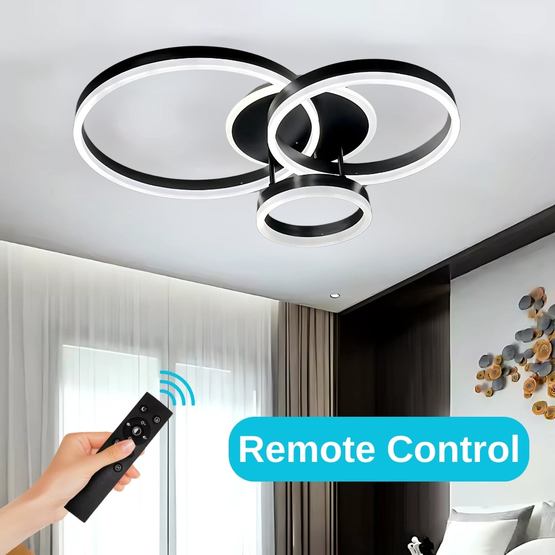 Lustra LED cu telecomanda LT511/30+40+50BK, 93W, 2 Cercuri, lumina Rece/Calda/Neutra, Dimabila, Negru