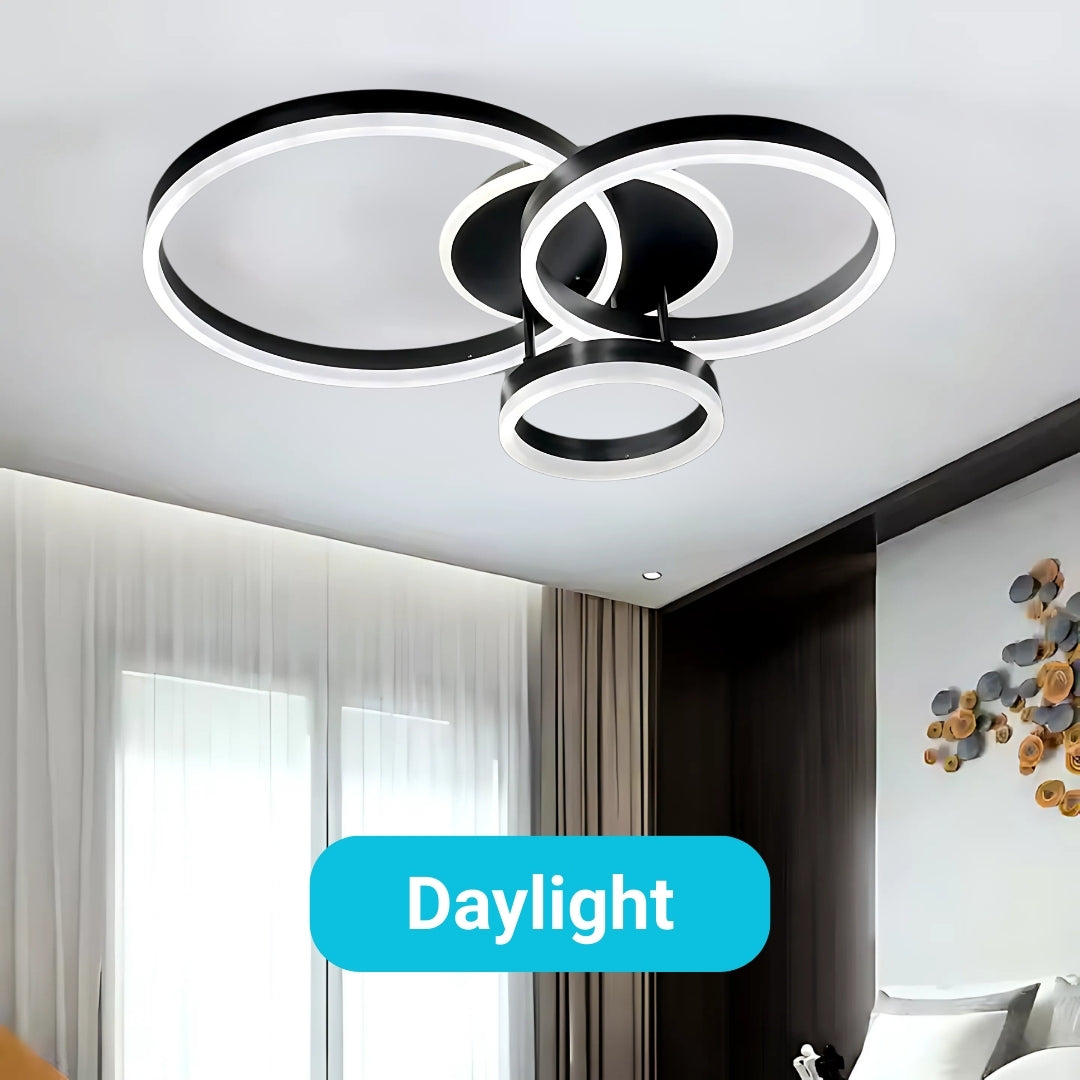Lustra LED cu telecomanda LT511/30+40+50BK, 93W, 2 Cercuri, lumina Rece/Calda/Neutra, Dimabila, Negru