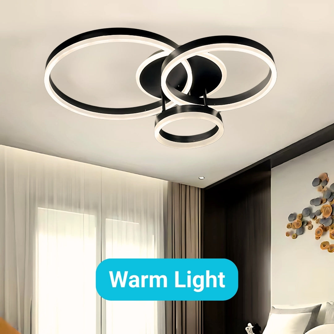 Lustra LED cu telecomanda LT511/30+40+50BK, 93W, 2 Cercuri, lumina Rece/Calda/Neutra, Dimabila, Negru