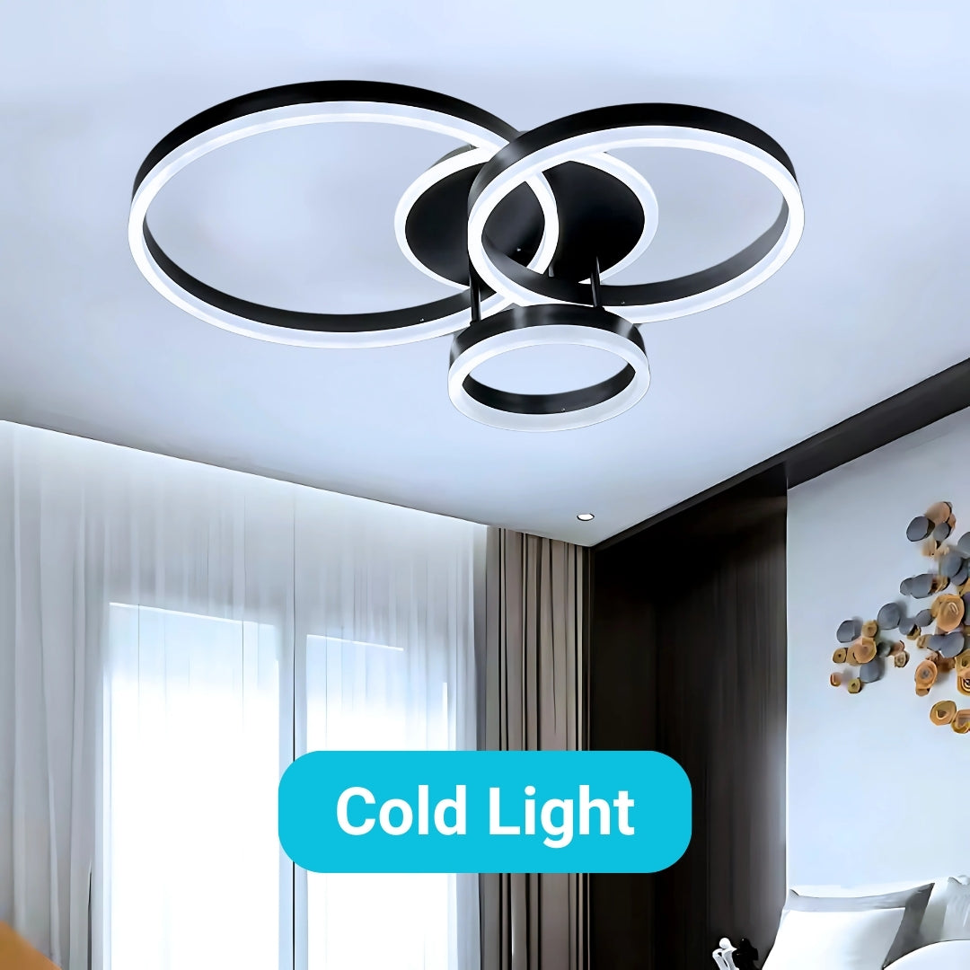 Lustra LED cu telecomanda LT511/30+40+50BK, 93W, 2 Cercuri, lumina Rece/Calda/Neutra, Dimabila, Negru