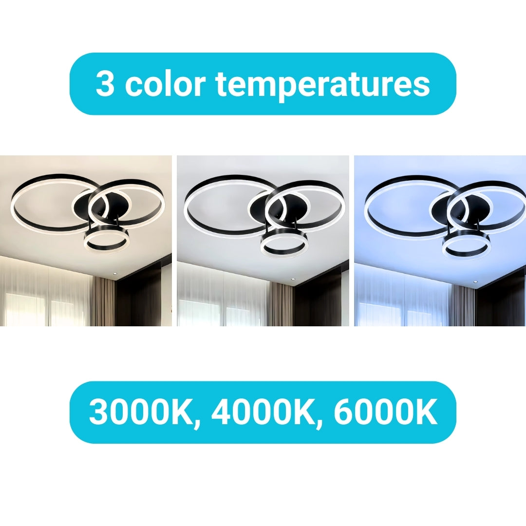 Lustra LED cu telecomanda LT511/30+40+50BK, 93W, 2 Cercuri, lumina Rece/Calda/Neutra, Dimabila, Negru