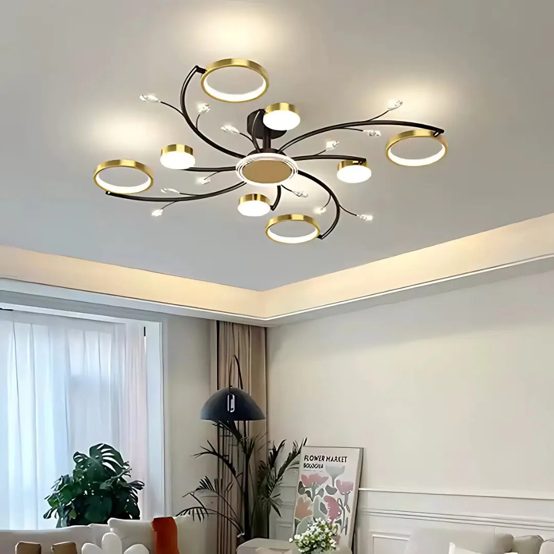 Lustra LED cu Telecomanda KARINA, 65W, 8 Elemente, Lumina Calda/Rece/Neutra, Dimabila, Auriu, imaginea 1