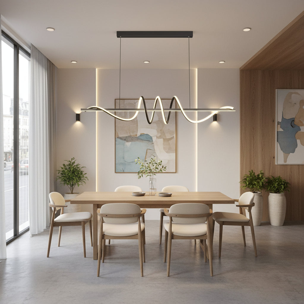 Lustra LED suspendata cu telecomanda RIBBON 64W, Liniara, lumina Rece/Calda/Neutra, Dimabila, Negru, Inaltime Reglabila