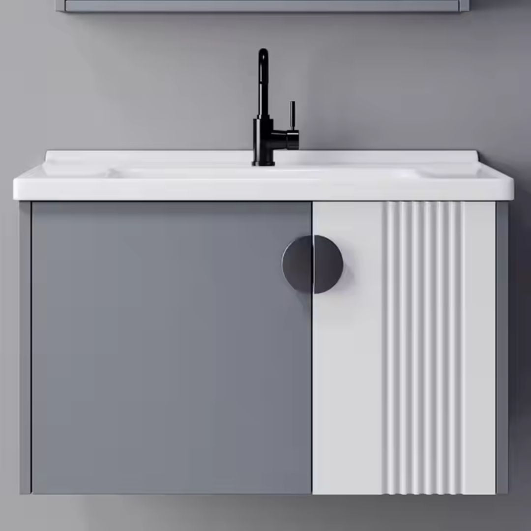 Set Mobilier pentru Baie MYKONOS, Dulap Lavoar+Dulap Oglinda 60cm, 2 Piese, Gri si Alb