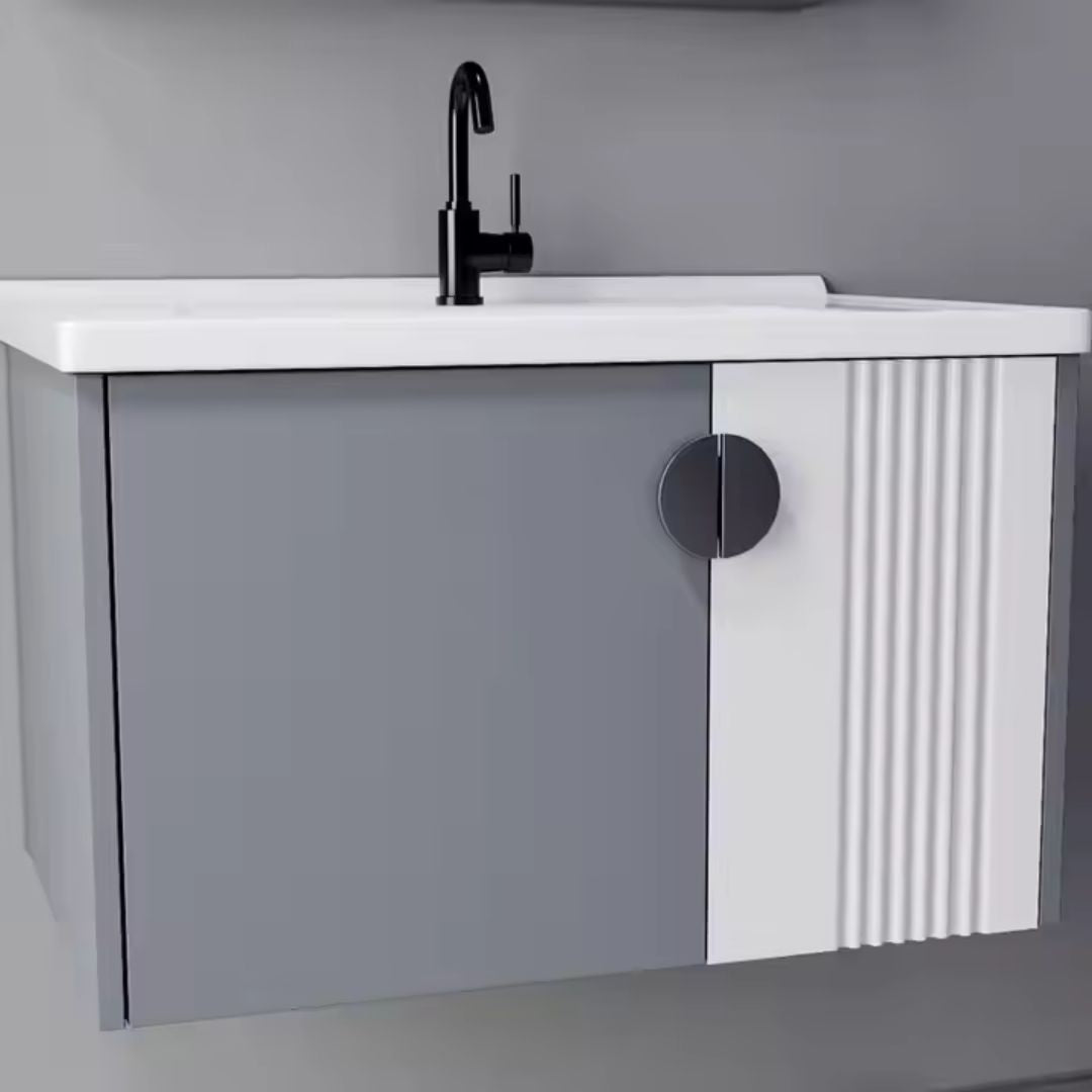 Set Mobilier pentru Baie MYKONOS, Dulap Lavoar+Dulap Oglinda 60cm, 2 Piese, Gri si Alb