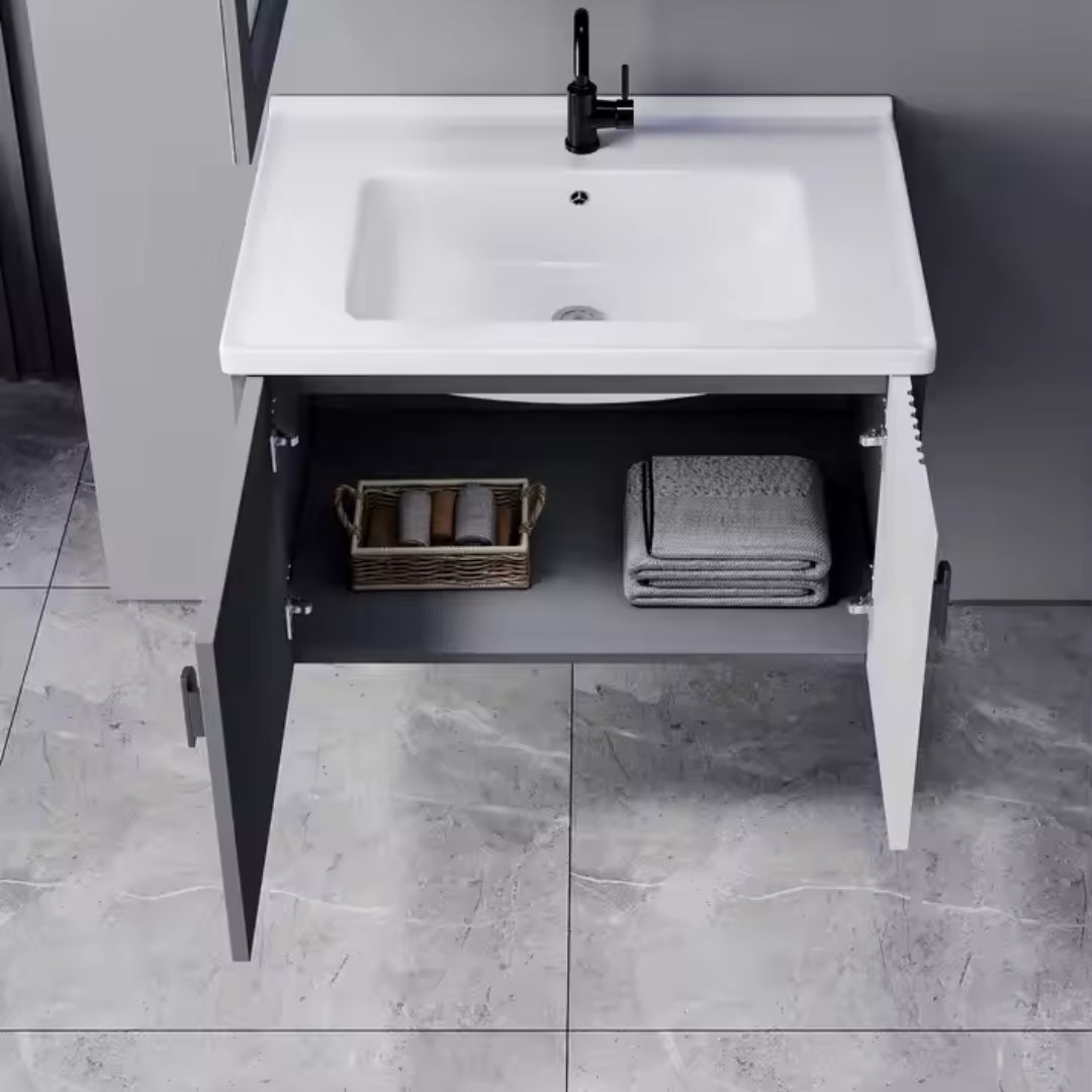Set Mobilier pentru Baie MYKONOS, Dulap Lavoar+Dulap Oglinda 60cm, 2 Piese, Gri si Alb
