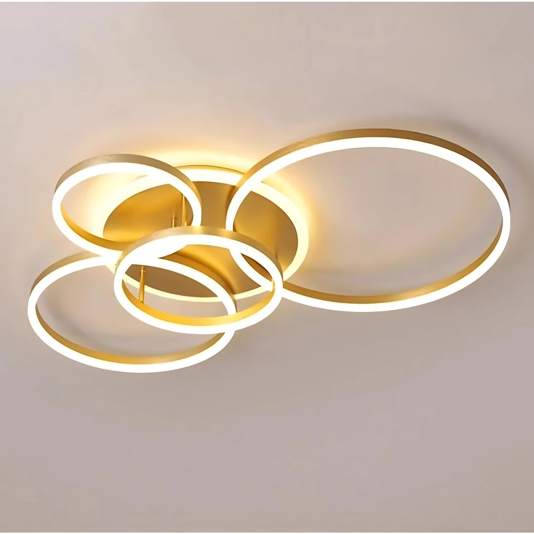Lustra LED cu Telecomanda RINOVA, 4 cercuri, 112W, Lumina Calda/Rece/Neutra, Dimabila, Auriu, imaginea 3