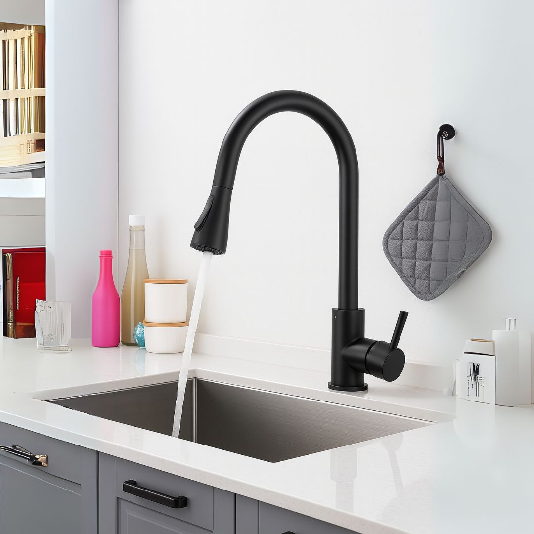 Baterie Bucatarie cu Dus Extractibil, Pipa cu Touch pentru Pornire/Oprire, Inox SUS304, Negru, CF/TOUCH/2