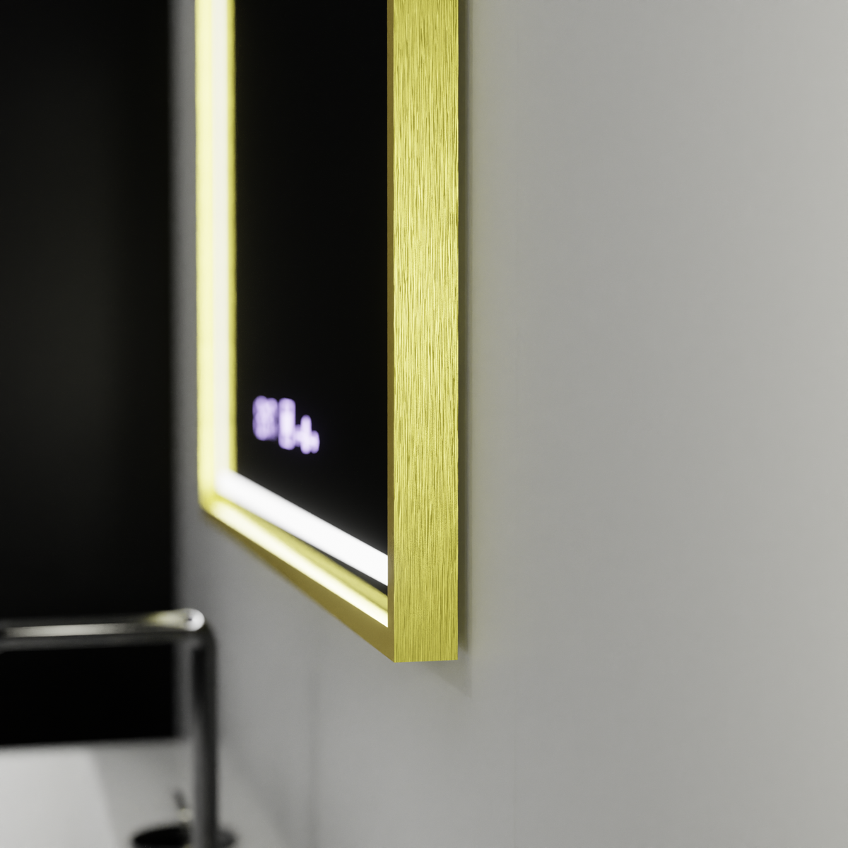 Oglinda LED RAYNA Touch, 80x60 cm, functie Dezaburire, Rama Auriu Brushed
