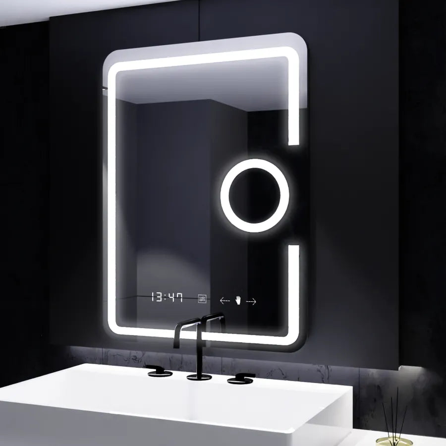 Oglinda LED Rectangulara, 60x80cm, Eclat MotionGlow Marcello, Ceas & Termometru, Sistem Dezaburire, Lupa Cosmetica, Dimabila, imaginea 6