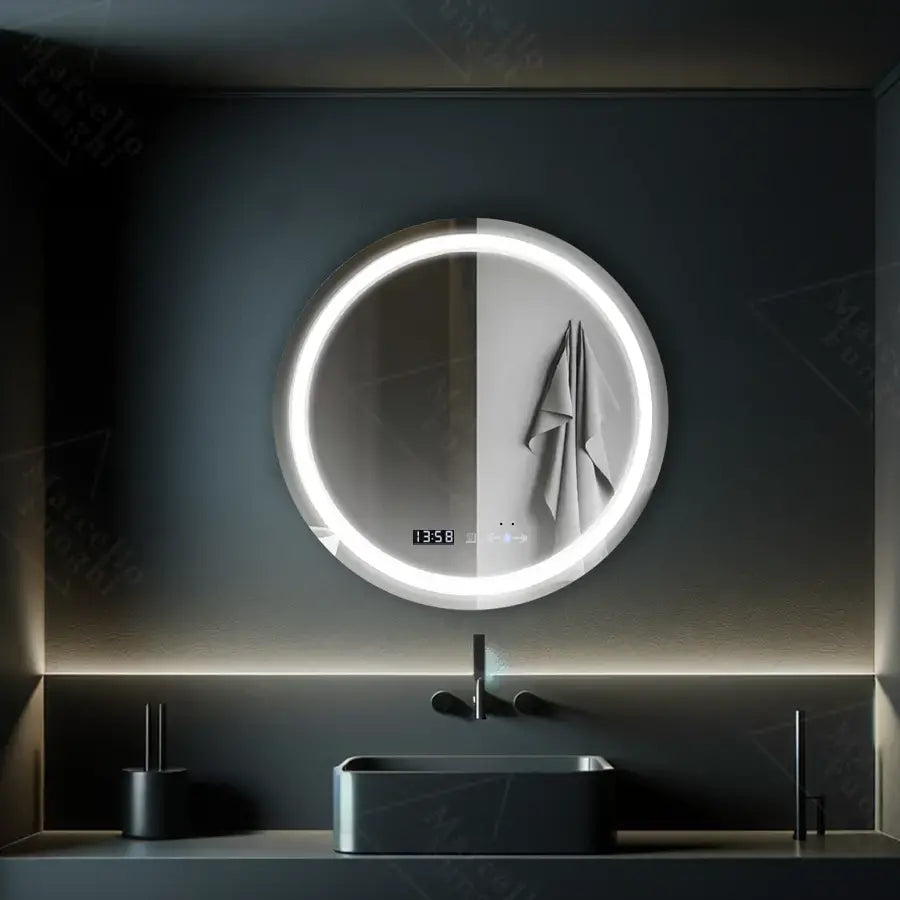 Oglinda LED Rotunda, 70cm, Celeste MotionGlow Marcello, Sistem Dezaburire, Ceas & Termometru, Dimabila, Lumina Calda Neutra Rece 3000K/4000K/6000K, imaginea 8