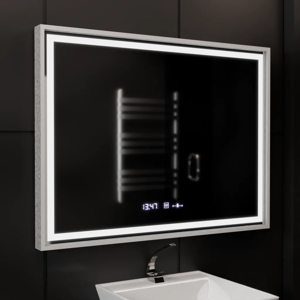 Oglinda LED Rectangulara, 80x60cm, Verite Imperial Silver Motion Glow Marcello, Sistem Dezaburire, Ceas, Dimabila