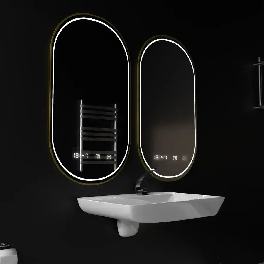 Oglinda LED Ovala, 50x80cm, Roven Senzor MotionGlow Marcello, Sistem Dezaburire, Ceas & Termometru, Dimabila