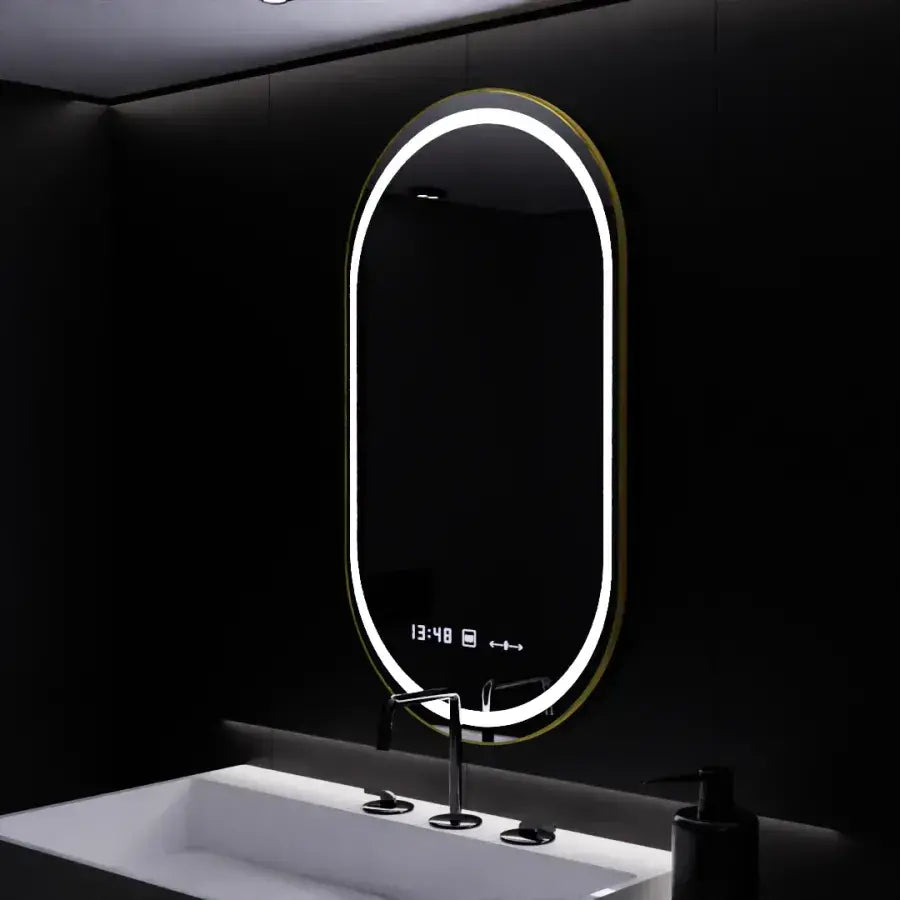 Oglinda LED Ovala, 50x80cm, Roven Senzor MotionGlow Marcello, Sistem Dezaburire, Ceas & Termometru, Dimabila