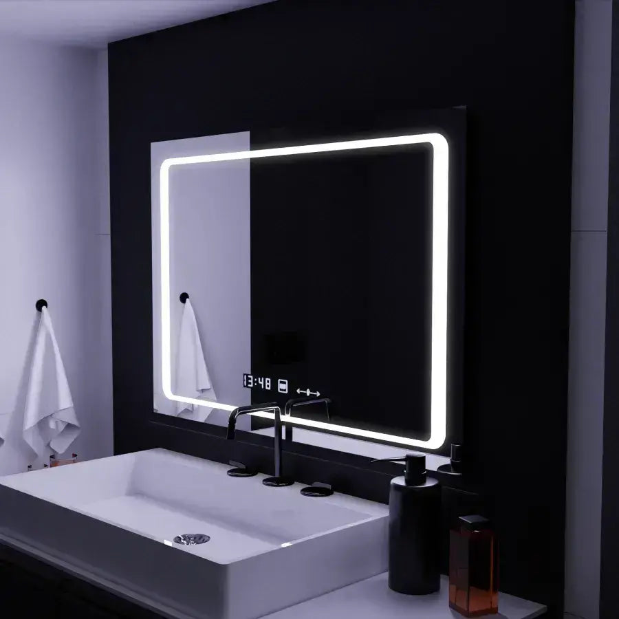 Oglinda LED Rectangulara, 90x60cm, Sole Senzor Marcello, Sistem Dezaburire, Ceas & Termometru, Dimabila