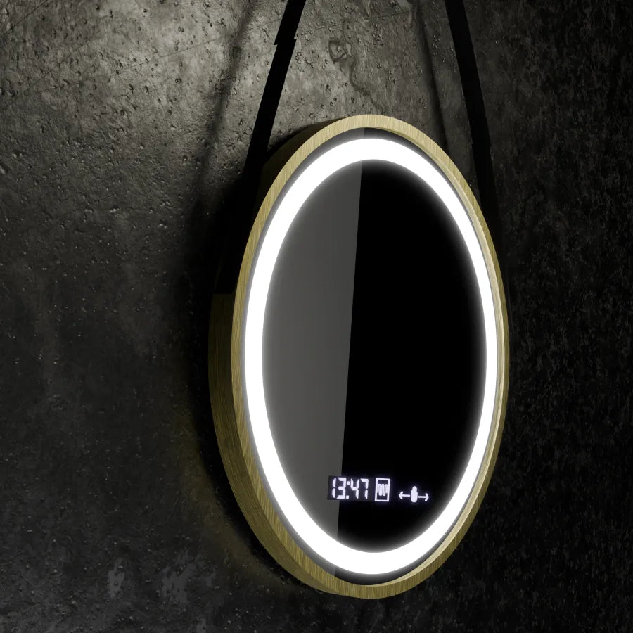 Oglinda LED Rotunda, 60cm, Celeste Royale Gold Eleve MotionGlow Marcello, Sistem Dezaburire, Ceas & Termometru, Dimabila, Curea Detasabila, imaginea 3