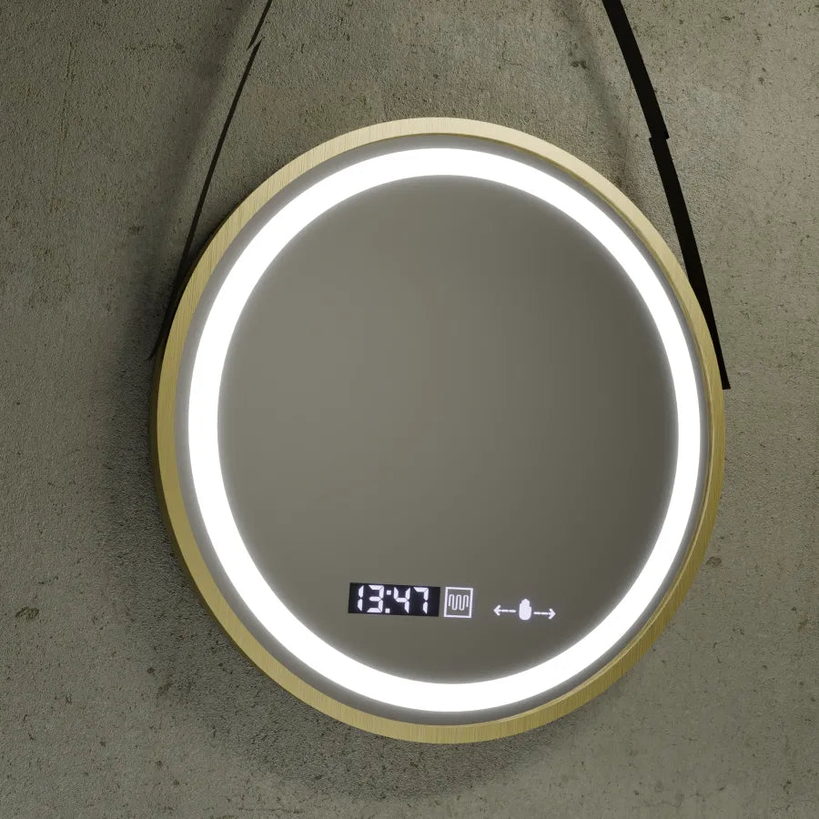 Oglinda LED Rotunda, 60cm, Celeste Royale Gold Eleve MotionGlow Marcello, Sistem Dezaburire, Ceas & Termometru, Dimabila, Curea Detasabila, imaginea 6