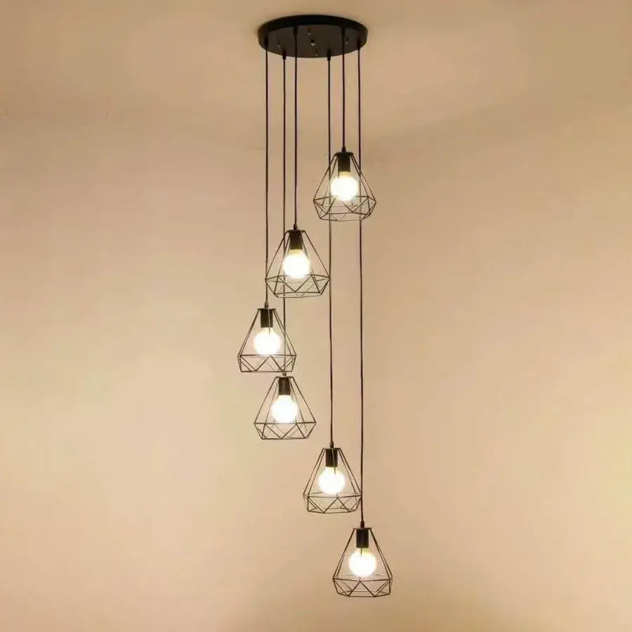 Lustra Forma Diamant, STRUKTUR, 6x E27, Negru, Metal