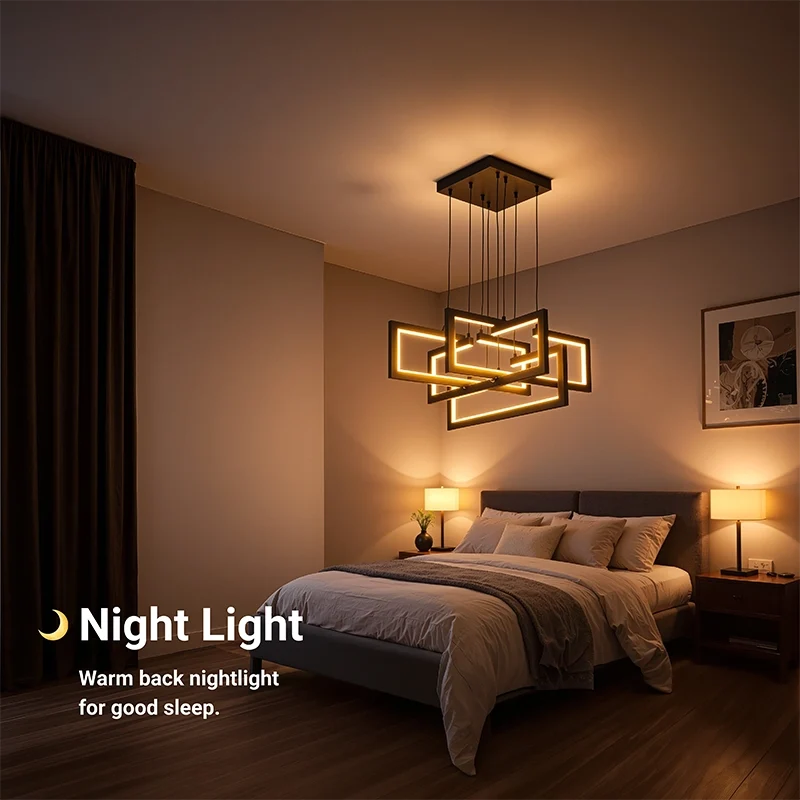 Lustra LED cu telecomanda ,Suspendata 96W, 4 Elemente, lumina Rece/Calda/Neutra, Dimabila, Inaltime Reglabila, Negru, imaginea 6