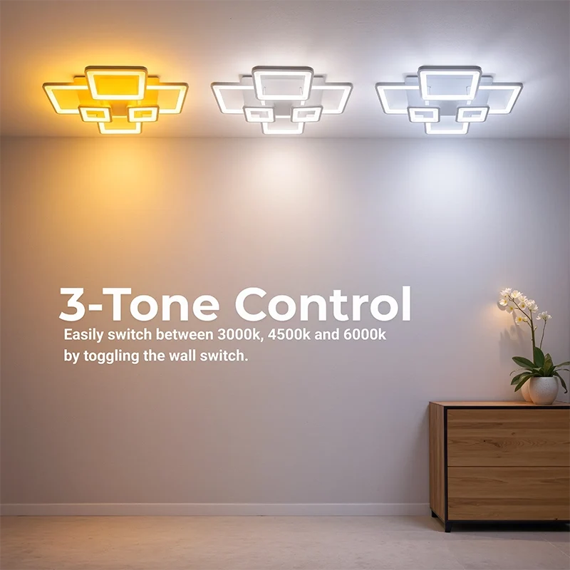 Lustra LED cu telecomanda ELLA 119W, 6 Patrate, lumina Rece/Calda/Neutra, Dimabila, Alb, Metal si Acril, imaginea 4