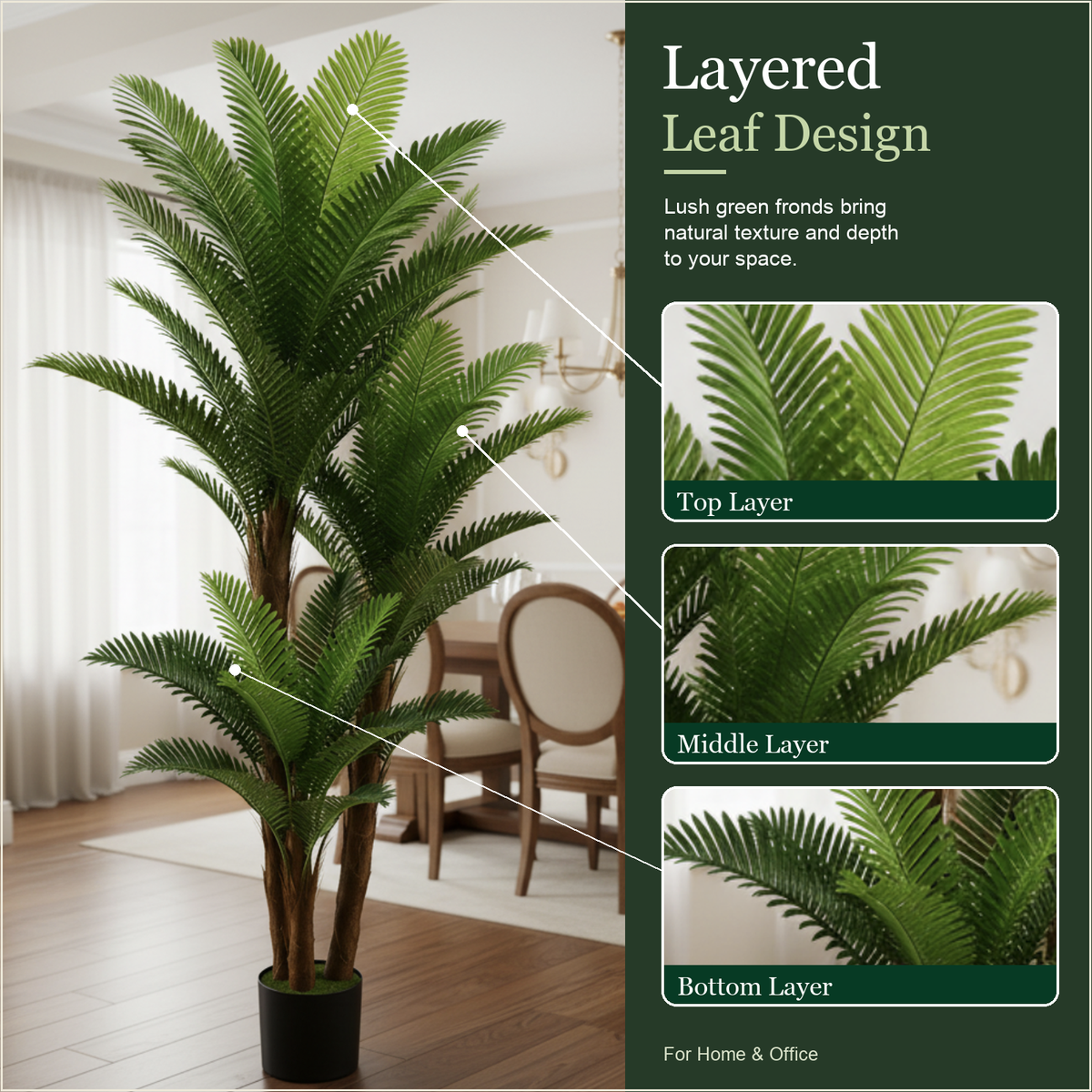 Decorațiune Palmier, Plastic, 3 Brate, 190 cm, Verde