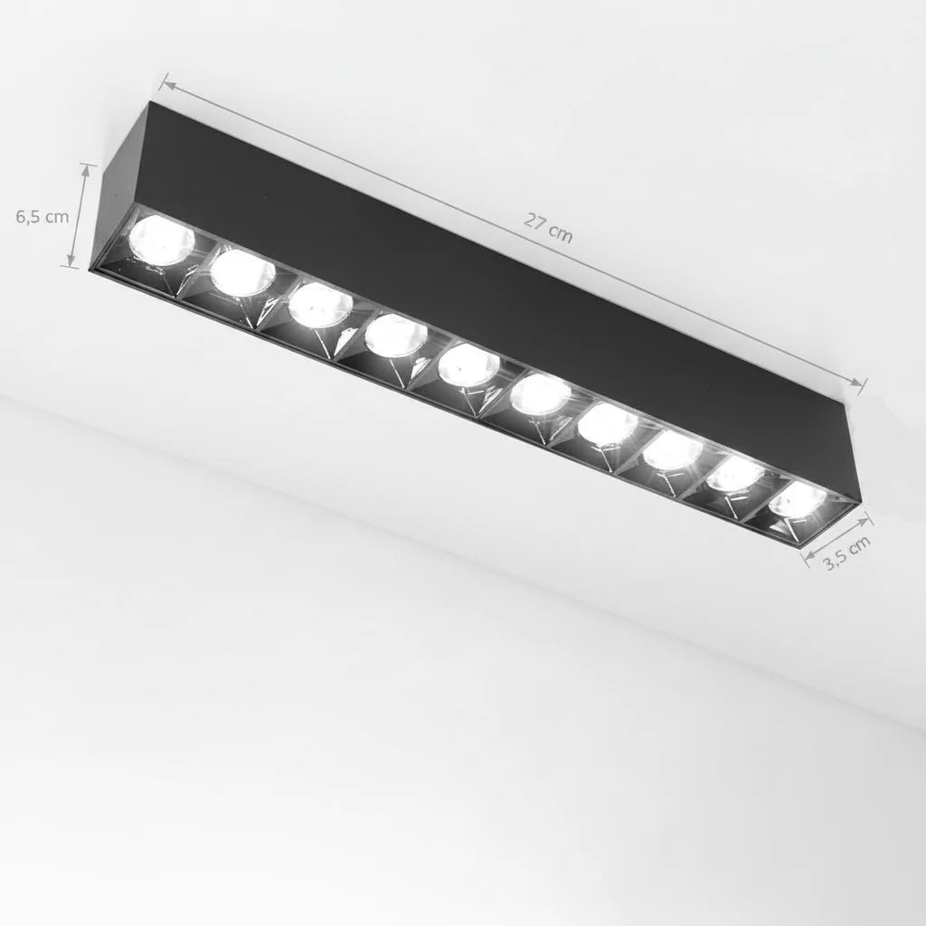 Proiector LED Liniar Aplicat Grilă 15W, Lumina Neutra 4000K, 10 surse, 27 x 3.5 x 6.5 cm
