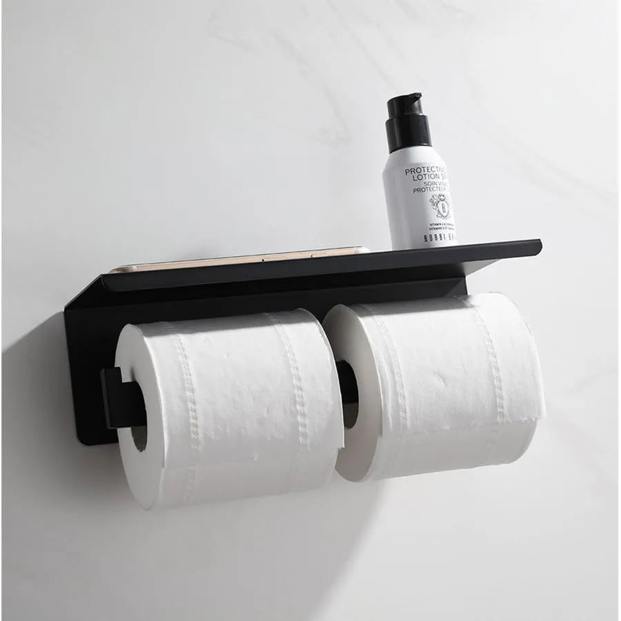 Suport Dublu Hartie Igienica cu Suport Telefon/Parfum Negru GJ603, imaginea 2