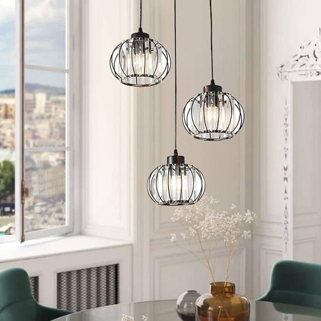 Lustra LM530/3BK, 3 X E27, Negru, Metal si Sticla