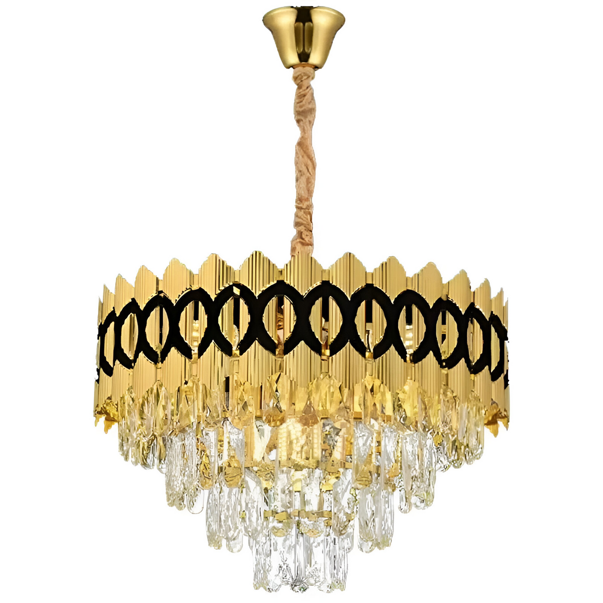 Candelabru Cristal PIERREFONDS Nobile 5xE14, Diametru 38.5cm, Auriu Lucios, Inaltime Reglabila
