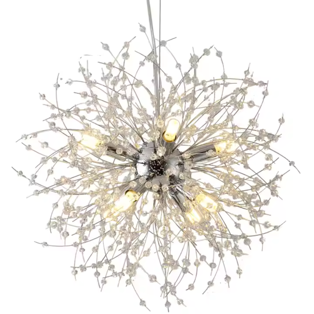 Candelabru Cristal Schönbrunn, 6x G9, Diametru 40cm, Crom Lucios, Inaltime Reglabila